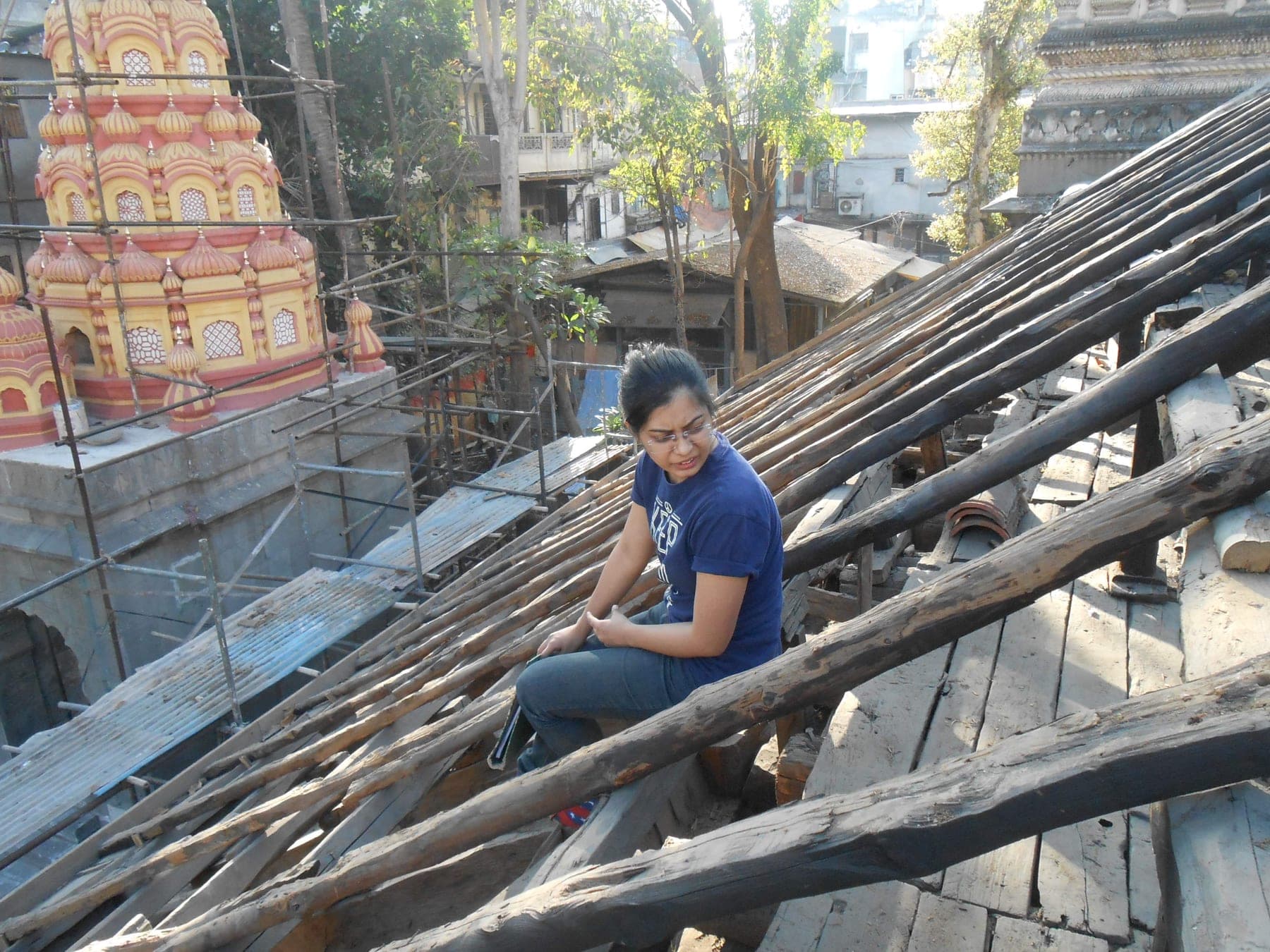 Traditional roof structure, temple precinct, and conservation fieldwork.